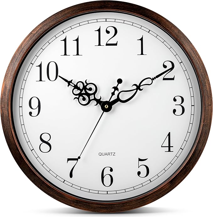Bernhard Products Large Wall Clock 18 Inch Silent Non Ticking Movement Quartz Battery Operated Round Easy to Read Decorative Classic Brown Home/Kitchen/Office/Classroom/School Clocks, Black Numbers