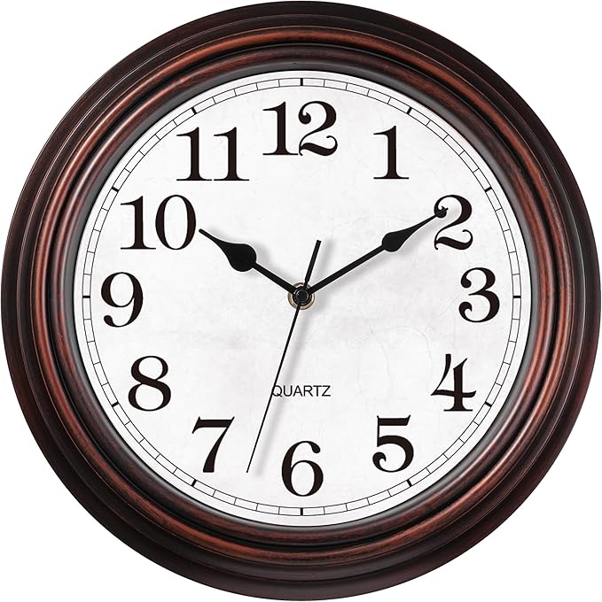 HYLANDA Wall Clock, 12 Inch Vintage Retro Silent Quality Wall Clocks Battery Operated Non-Ticking, Round Decorative Kitchen Home Office Bedroom Living Room(Bronze)