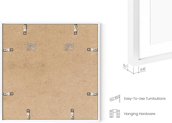 HAUS AND HUES 16x16 White Metal Frame Matted to 12x12 - Premium Aluminum & Hanging Hardware, Shatterproof Plexiglass - Ideal for Home, Room, Office (16x16 in, White, Set of 1)