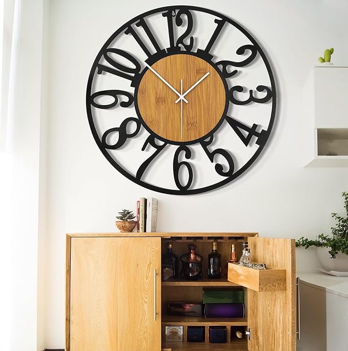 LEIKE Large Wall Clocks,Silent,Non Ticking,Battery Operated Rustic Round Modern Big Wood Wall Clock for Living Room, Bedroom,Kitchen,Farmhouse,Office,Home Decor
