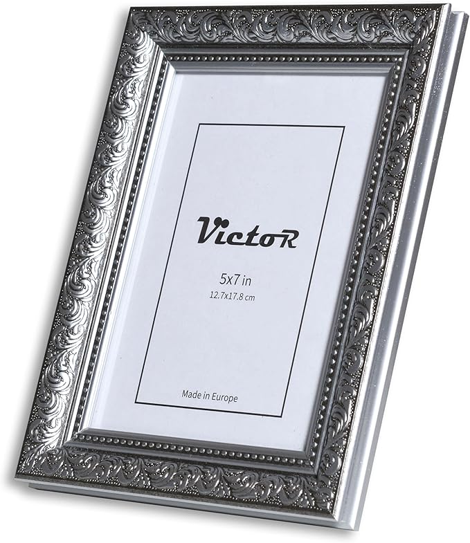 VictoR 5x7 Picture Frame Rubens Black Silver - Picture Frames 5x7 - with Shutterproof Acrylic Glass - Antique - Black 5 by 7