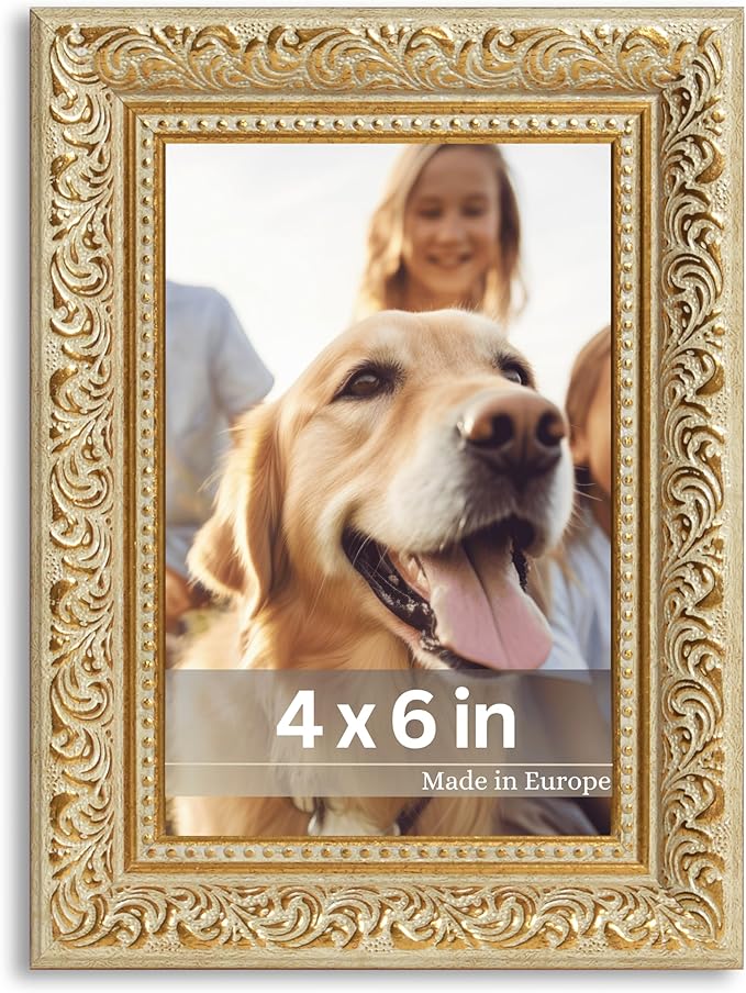 VictoR 4x6 Picture Frame Rubens Green Gold - Picture Frames 4x6 - with Shutterproof Acrylic Glass - Antique - Gold 4 by 6