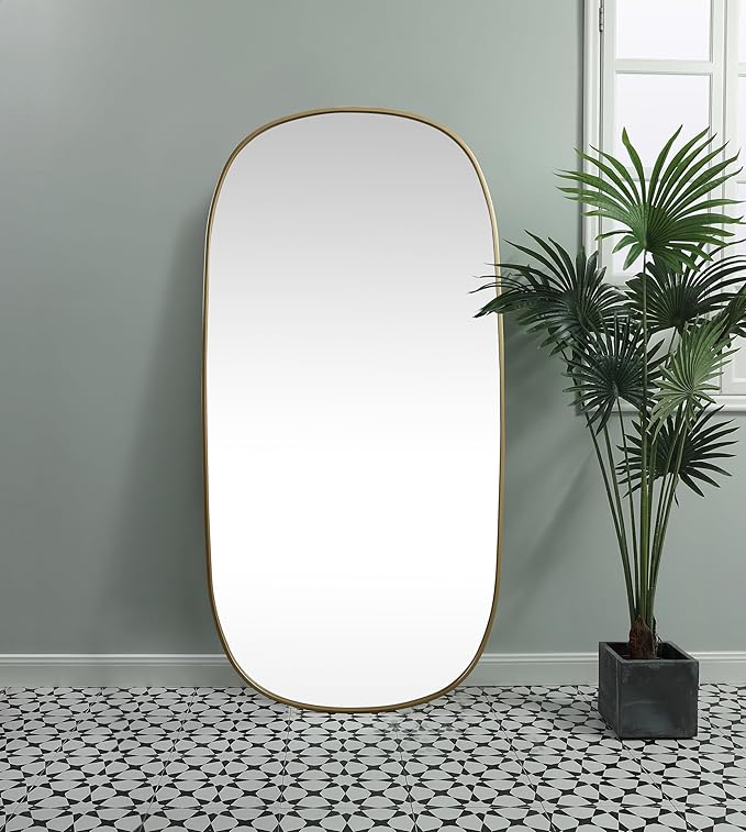 Gleam, Metal Frame Oval Mirror 30X60 Inch in, Modern, Brass
