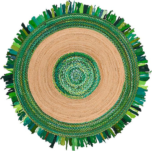 10' Round Natural Jute Chindi Cotton jute Area Rug, Rustic Vintage Round Braided Multicolor Rug, Eco & Pet Friendly Home Decorative Ideal for High Traffic Areas Customizable Farmhouse Décor