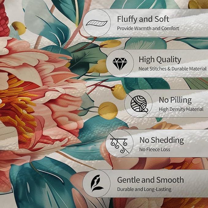 Vibrant Floral Blanket - Soft, Cozy, Lightweight Flannel Throw Blankets for Couch, Bed, and Travel - Fuzzy, Fluffy Decor Perfect for Outdoor Use and Home Decor, All Season 80×60 in