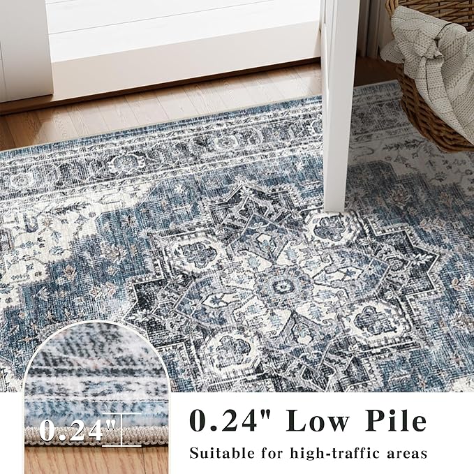 6x9 Area Rugs for Living Room Ultra-Soft Washable Rug Vintage Distressed Boho Area Rug, Non-Slip Retro Print Low Pile Stain Resistant Carpet for Bedroom Dining Room Kitchen Office