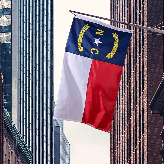 North Carolina State Flag 5x8 Ft Deluxe Full Embroidered Heavy Duty Polyester Durable NC Outside Flag with Sewn Stripes and Brass Grommets for Indoor/Outdoor