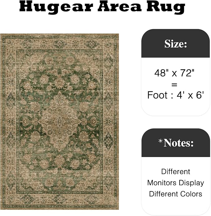 HUGEAR Round Rug 4ft Entryway Rugs Machine Washable Retro Green Hallway Area Rug 4x4 Small Circle Accent Rug Floral Low Pile Carpet Soft Throw Rug Living Room Office Laundry Room Entrance Non Slip