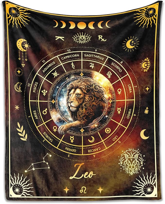 Leo Blanket Gifts, 40" x 30" Rectangular Flannel Zodiac Throw Blanket Cozy, Gift for Boys Girls Teen Women Men Tarot Cards Lovers Birthday Anniversary Festival