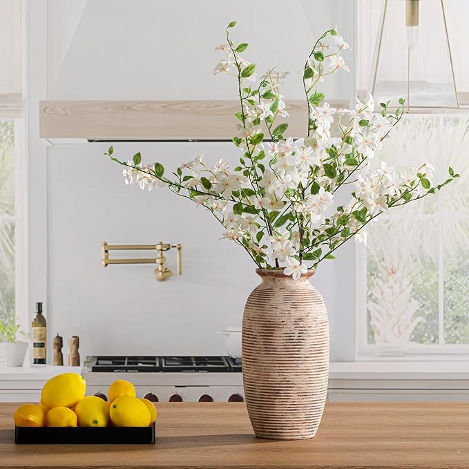 Ceramic Rustic Flower Vase, Large Farmhouse Vases Home Decor, 12.5" Tall Pottery Decorative Pampas Vase for Table Living Room Entryway Mantel Bookshelf Bedroom Bathroom Kitchen