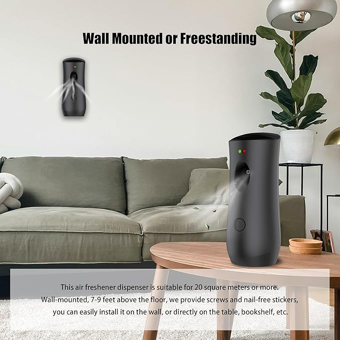 (4-Pack) Auto Air Freshener Spray Dispenser Free Stand or Wall Mounted Automatic Aerosol Aroma Machines are Widely Used in Hotels, Bedrooms, Airports, Bathrooms, Offices, Commercial Places (Black 001)
