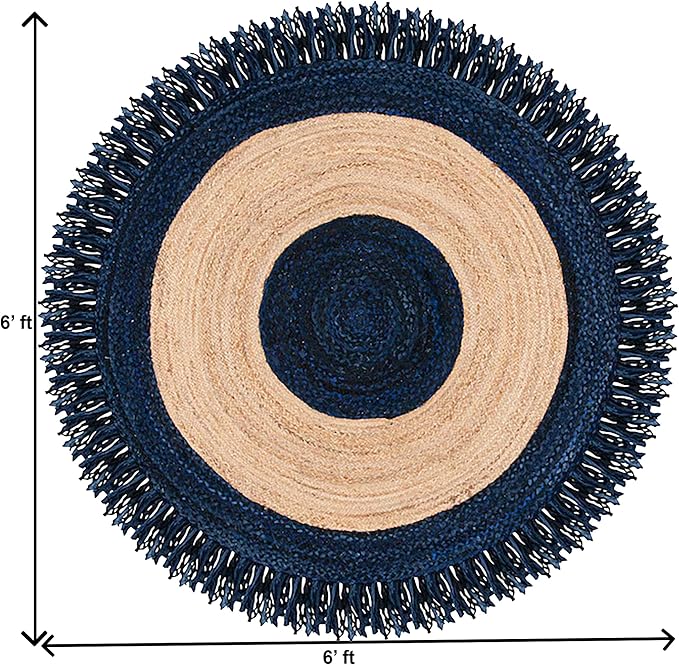 10' Round Hand Braided Natural Jute Chindi Cotton Round Rug for Entryeway, Kitchen, Doormate, Living Room Décor, Solid Farmhouse Design Indoor Outdoor Eco Friendly Carpet