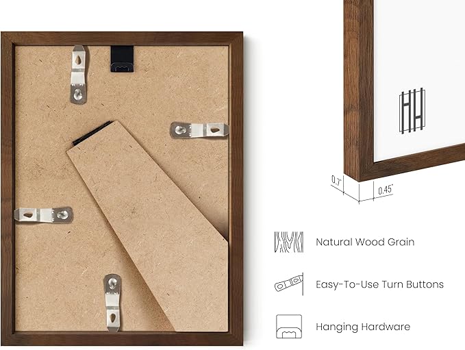 HAUS AND HUES 6x8 Walnut Oak Wooden Picture Frame - Set of 4 6x8 Poster Frame - Premium Oak, Vertical Hang, Shatterproof Plexiglass - Ideal for Home, Room, Office (6x8-inch, Walnut, Set of 4)