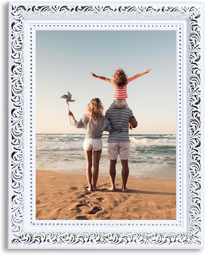 VictoR 6x8 Picture Frame Rubens White Silver - Picture Frames 6x8 - with Shutterproof Acrylic Glass - Antique - White 6 by 8