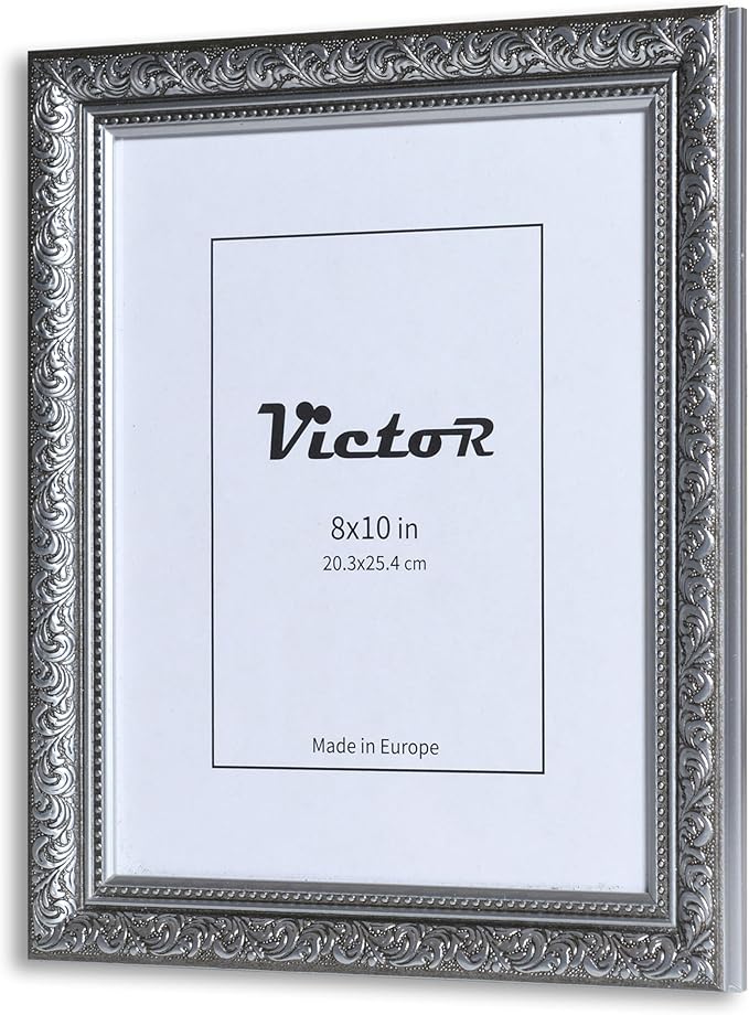VictoR 8x10 Picture Frame Rubens Black Silver - Picture Frames 8x10 - with Shutterproof Acrylic Glass - Antique - Black 8 by 10 - only for hanging