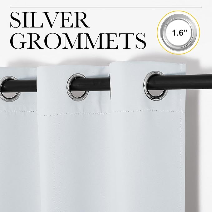 NICETOWN Blackout Curtain Panels for Bedroom, Greyish White, 2 Panels, W34 x L36-inch, Thermal Insulated Grommet Top Blackout Draperies and Drapes for Basement