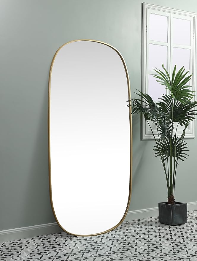 Gleam, Metal Frame Oval Mirror 30X60 Inch in, Modern, Brass