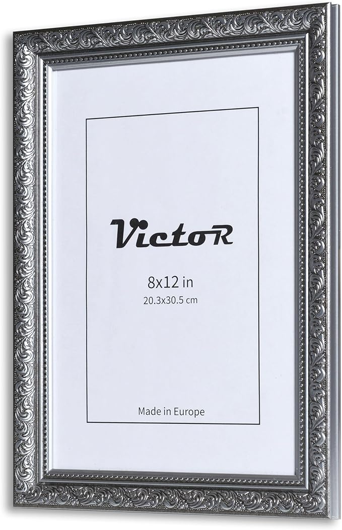 VictoR 8x12 Picture Frame Rubens Black Silver - Picture Frames 8x12 - with Shutterproof Acrylic Glass - Antique - Black 8 by 12 - only for hanging