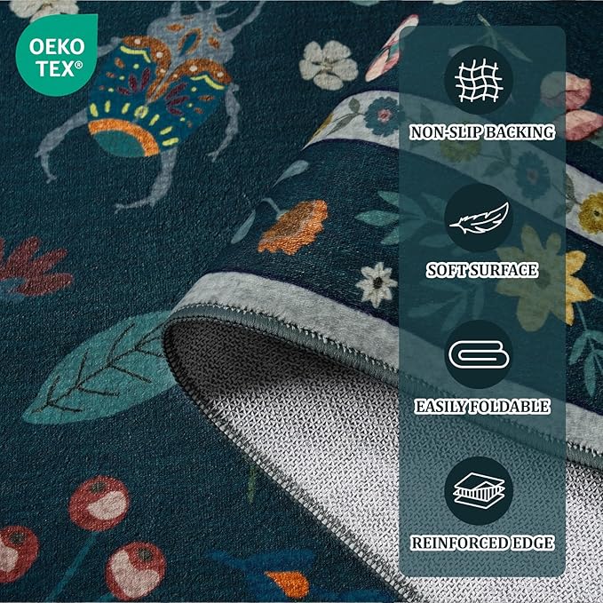 2x6 Runner Rug, Washable Hallway Area Rugs for Bedroom Living Room, Soft Throw Bedside Butterfly Rug for Kitchen, Non Slip Indoor Thin Long Carpet for Entryway Laundry Dorm, Dark Green