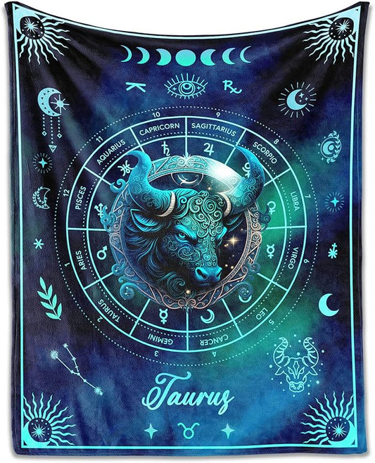 Taurus Blanket Gifts, 40" x 30" Rectangular Flannel Zodiac Throw Blanket Cozy, Gift for Boys Girls Teen Women Men Tarot Cards Lovers Birthday Anniversary Festival