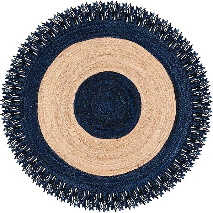 10' Round Hand Braided Natural Jute Chindi Cotton Round Rug for Entryeway, Kitchen, Doormate, Living Room Décor, Solid Farmhouse Design Indoor Outdoor Eco Friendly Carpet