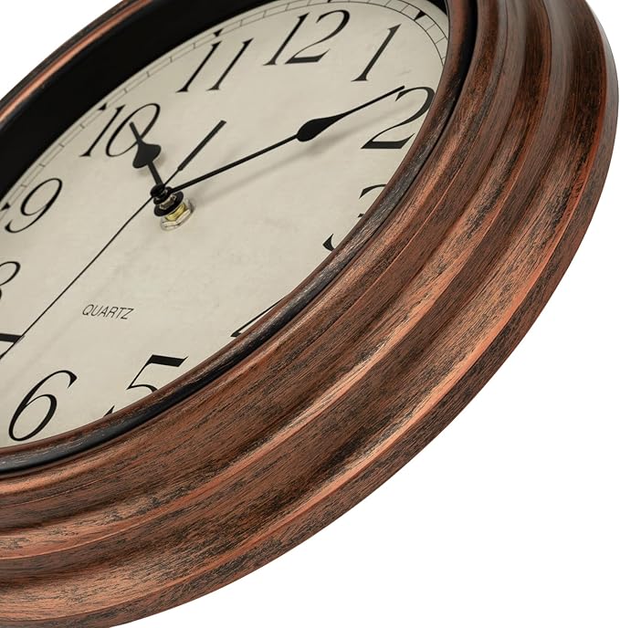 Foxtop Vintage Copper Wall Clock 12 Inch Silent Non Ticking Battery Operated Quartz Round Retro Wall Clock Decorative for Kitchen Bedroom Living Room Office Classroom