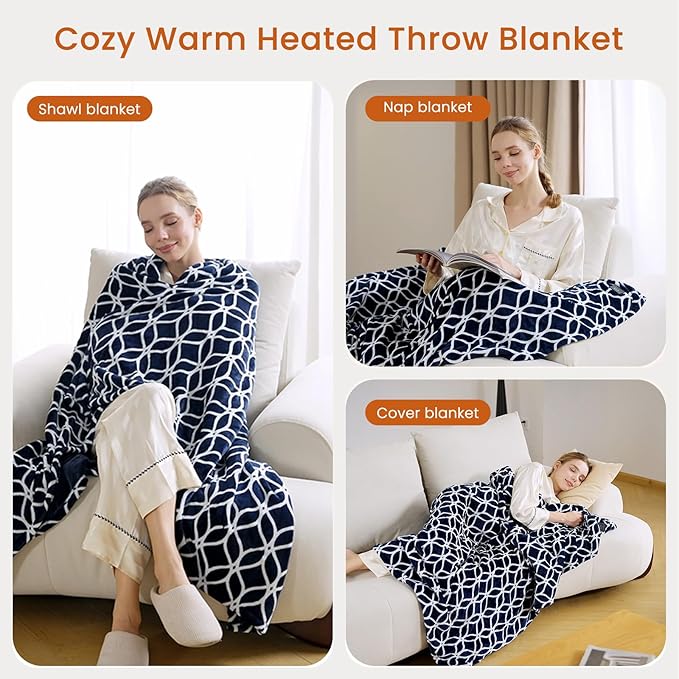 Heated Throw Blanket Electric Blanket with Built-in Button Controller 50"x60" One-Touch Ultra Cozy Soft Warm Heating Electric Blanket with 4 Heat Levels & 4 Hours Auto-Off Overheat