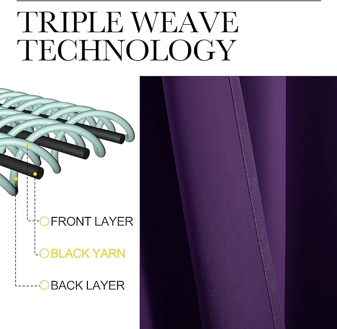 NICETOWN Purple Blackout Curtains 96 inches Long, Niose Reducing and Thermal Insulated Room Darkening Curtains for Girls Bedroom Living Room Window Decoration (55 inches Wide, 2 Panels)