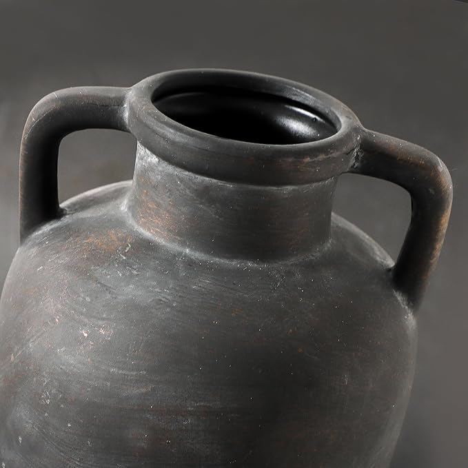 Rustic Ceramic Vase - 11.41 inch Tall Vase for Centerpieces, Boho Decor Decorative Vases with 2 Handles for Home Decor, Terracotta Vases for Farmhouse Living Room Shelf Table