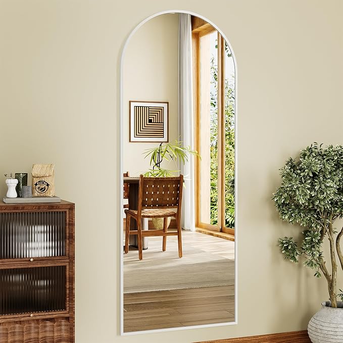Full Length Mirror - 57" x 20" Arched Floor Mirror/Wall Mounted Aluminum Alloy Frame Full Body Mirrors for Bathroom Living Room Bedroom and Entryway, White