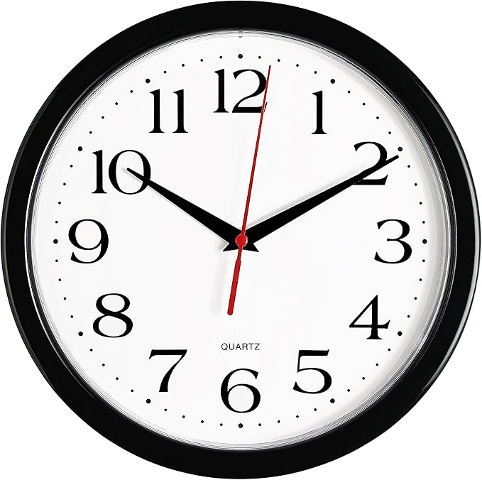 Bernhard Products Black Wall Clocks, 2 Pack Silent Non Ticking 10 Inch Quality Quartz Battery Operated Round Easy to Read Home/Office/School Clock