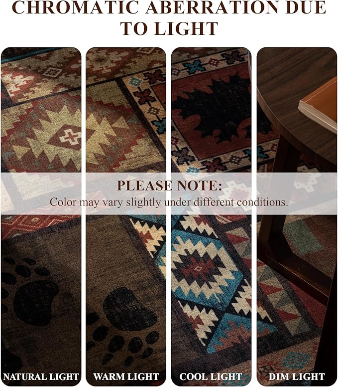 YIHOUSE Rustic Cabin Area Rug 4x6,Machine Washable Lodge Bear Rug,Non-Slip Low Pile Print Pattern Western Rug for Living Room Bedroom