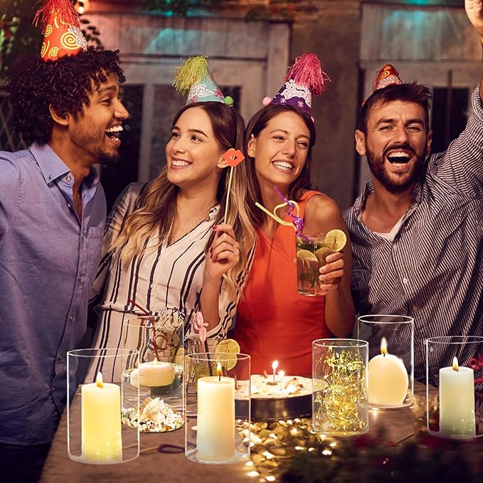 Hurricane Candle Holder,Open Ended Glass Candleholder Multiple Size Choices,Clear Cylinder Glass Candle Holder for Wedding Centerpieces(6 PCS,3 PCS H:6" D:4",3PCS H:5.5" D:3.3")