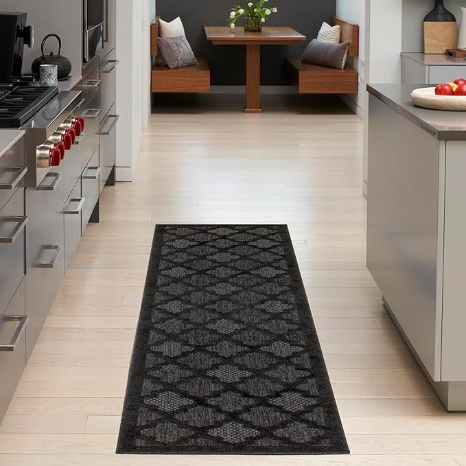 Nourison Home Easy Care 6' Runner Charcoal Black Fabric Modern Area Rug (6' Runner)