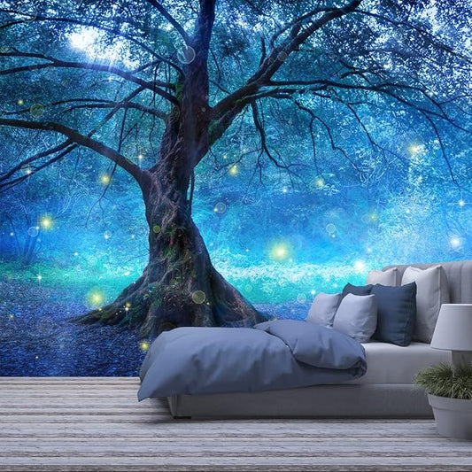 Bormia Fantasy Wall Mural Fairy Tree in Mystic Forest Wall Decor Photo Wallpaper for Kids Room Living Room Bedroom