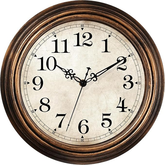 HYLANDA Wall Clock - 12 Inch Vintage Battery Operated - Retro Silent Non Ticking - Decorative Living Room Home Kitchen School Office