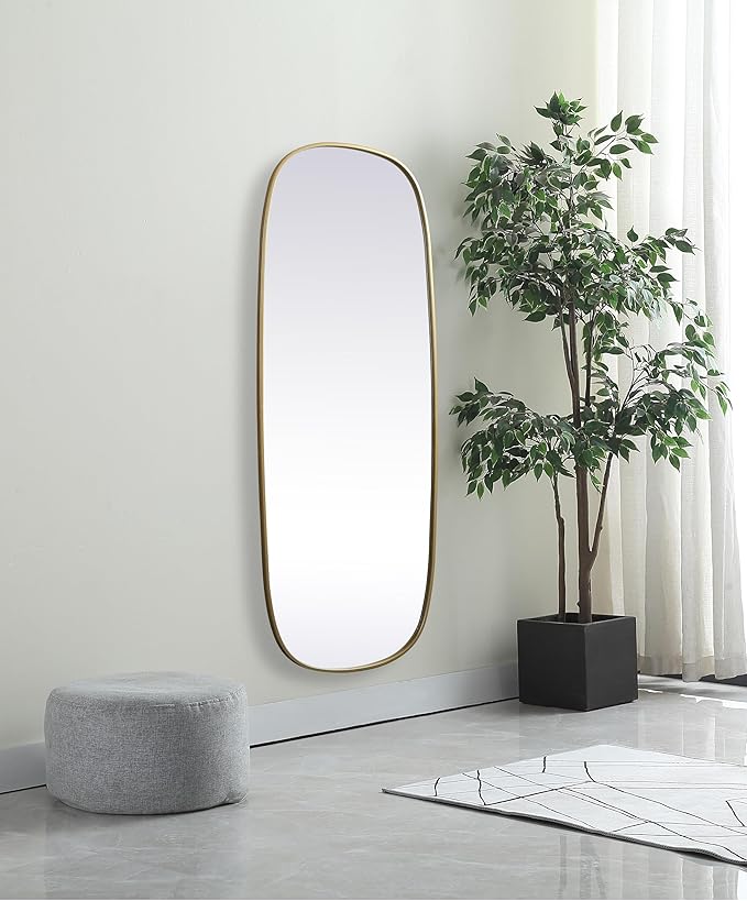 Gleam, Metal Frame Oval Mirror 24X60 Inch in, Modern, Brass