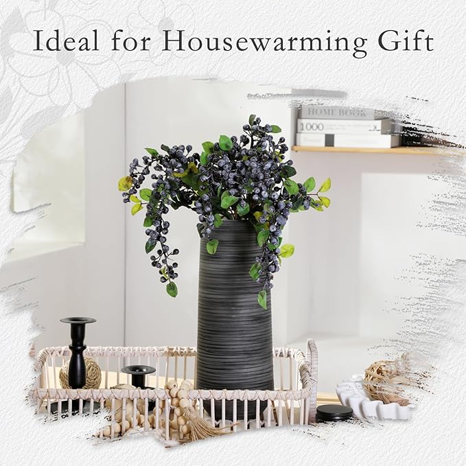 ALMA 13 inch Tall Black Vase Home Decor Trends for 2025, Large Grey Vase for Centerpieces Fits for Mid Century Modern Decor, Ceramic Floor Vases for Black Bathroom, Dining Table, Living Room