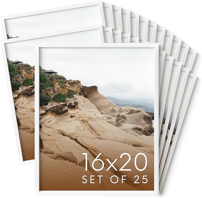 HAUS AND HUES 16x20 White Metal Picture Frames - Features Premium Aluminum, Vertical & Horizontal Hang, Shatterproof Plexiglass - Perfect for Home, Room, Office (16x20 in, White, Set of 25)