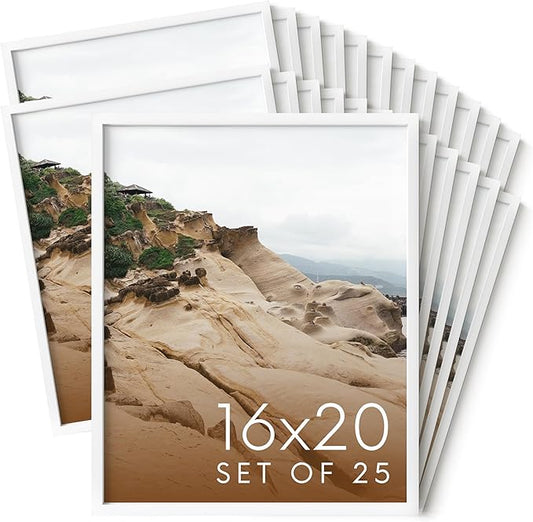 HAUS AND HUES 16x20 White Metal Picture Frames - Features Premium Aluminum, Vertical & Horizontal Hang, Shatterproof Plexiglass - Perfect for Home, Room, Office (16x20 in, White, Set of 25)