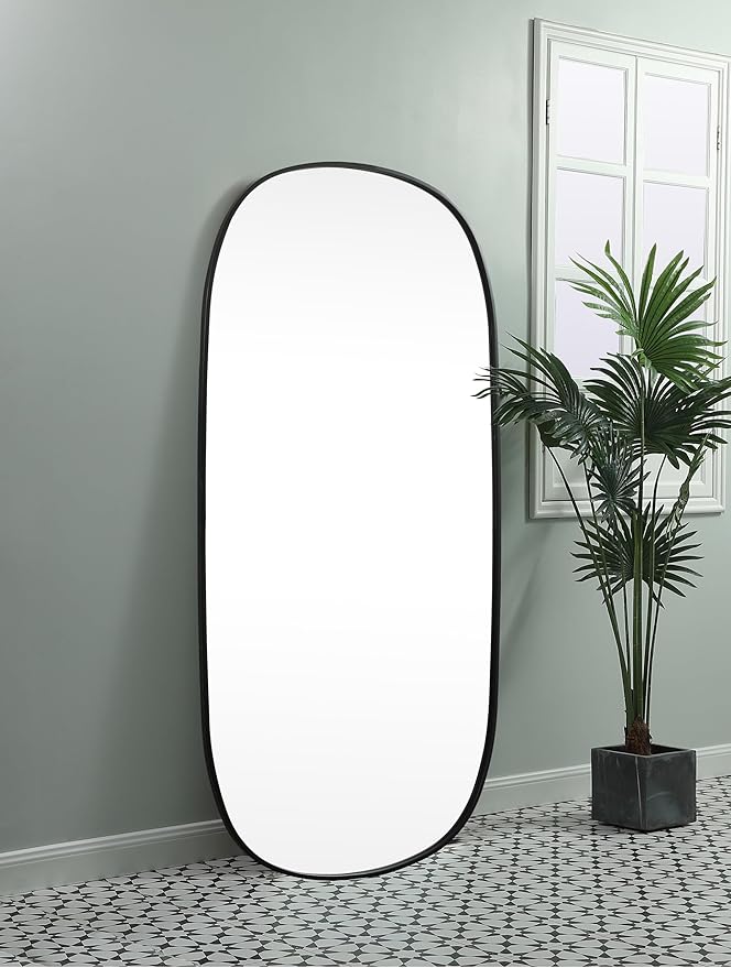 Gleam, Metal Frame Oval Mirror 30X60 Inch in, Modern, Black