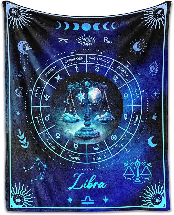 Libra Blanket Gifts, 40" x 30" Rectangular Flannel Zodiac Throw Blanket Cozy, Gift for Boys Girls Teen Women Men Tarot Cards Lovers Birthday Anniversary Festival