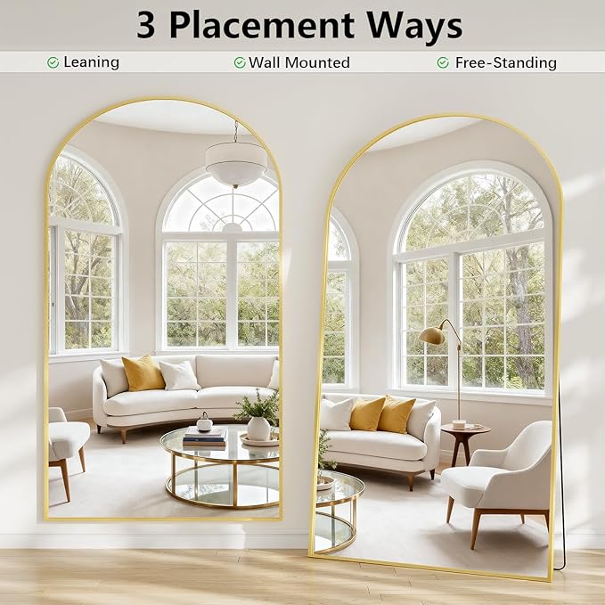 Oversized Full Length Mirror, 40"x80" Large Arched Floor Mirror Full Length with Stand, Room Decor Big Full Body Mirror with HD Tempered Glass Aluminum Frame for Bedroom Living Room, Gold