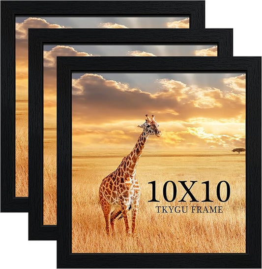 10 x10 Picture Frame Set of 3, Black Wooden Frame 10 x10 Square Wall Gallery Poster Photo frame with Horizontal and Vertical Formats for Wall Hanging best gift