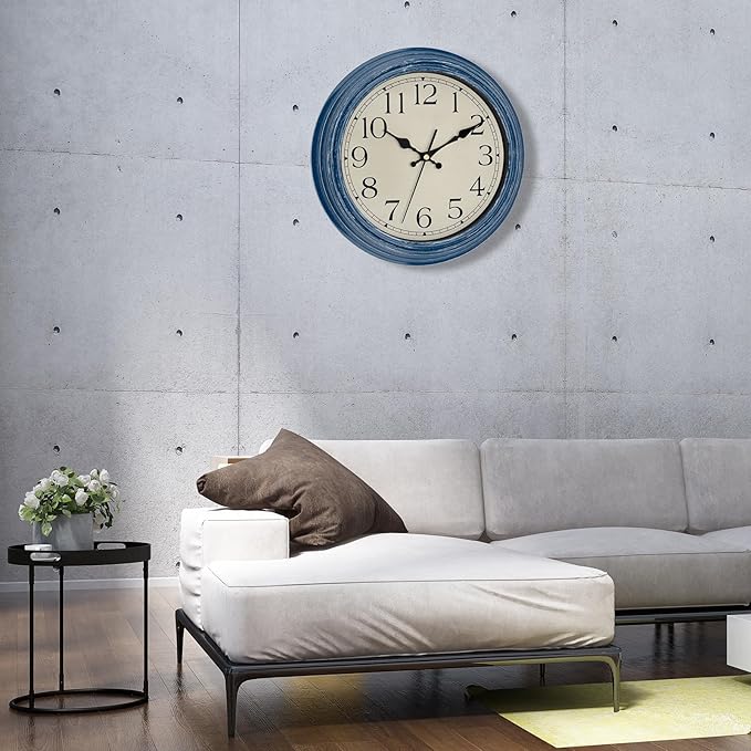 Foxtop 12 Inch Wall Clocks Battery Operated Silent Non-Ticking Classic Vintage Retro Wall Clock Decorative for Office Living Room Kitchen Home (Blue)