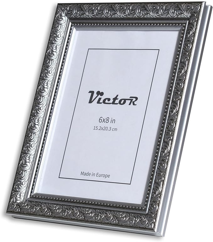 VictoR 6x8 Picture Frame Rubens Black Silver - Picture Frames 6x8 - with Shutterproof Acrylic Glass - Antique - Black 6 by 8