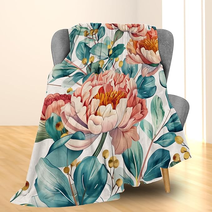 Vibrant Floral Blanket - Soft, Cozy, Lightweight Flannel Throw Blankets for Couch, Bed, and Travel - Fuzzy, Fluffy Decor Perfect for Outdoor Use and Home Decor, All Season 80×60 in