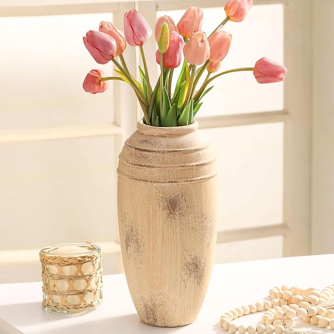 Large Ceramic Vase, 12.87 inch Tall Flower Vase for Home Decor, Vintage Retro Farmhouse Table Vases, Dining Table, Living Room, Kitchen, Office Decoration