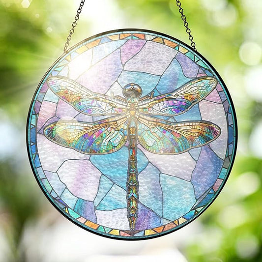 FLAGWIX Christmas Dragonfly Gifts for Women Men - Stained Glass Window Hanging 10 in - Dragonfly Garden Decor for Yard Decorations Outdoor, Sun Catchers Window Ornament for Home Christmas Decorations