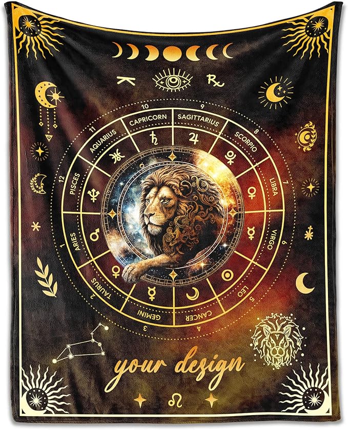 Custom Leo Blanket Gifts, 60" x 50" Rectangular Flannel Zodiac Throw Blanket Cozy, Personalized Gift for Boys Girls Teen Women Men Tarot Cards Lovers Birthday Anniversary Festival